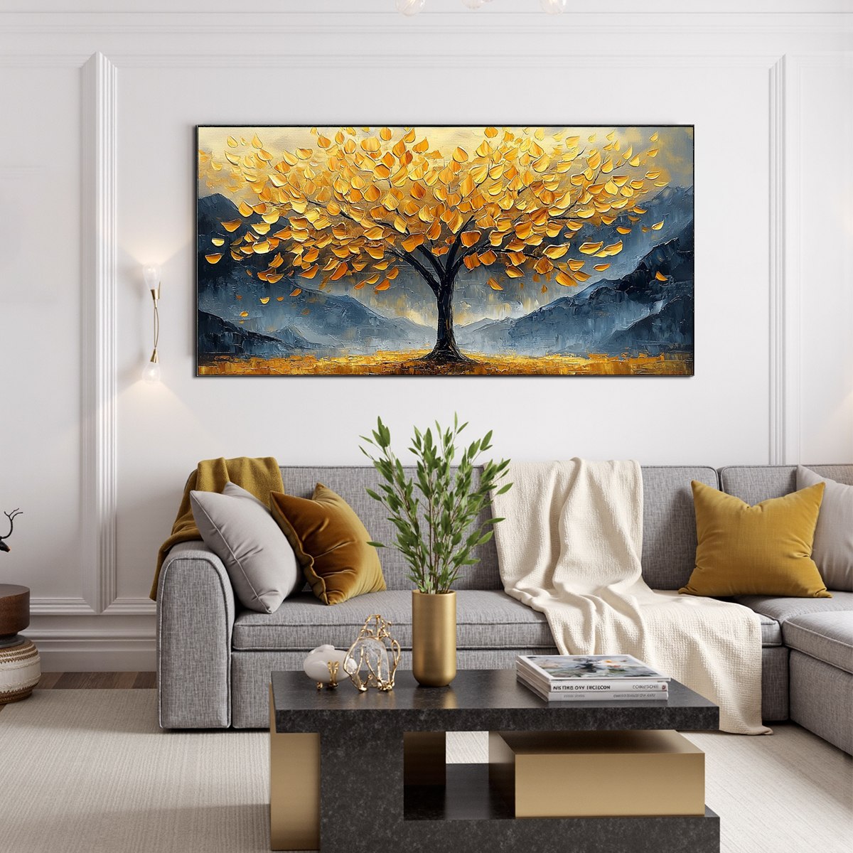 Golden Money Tree Canvas Wall Art | Feng Shui Prosperity Decor #AA 321