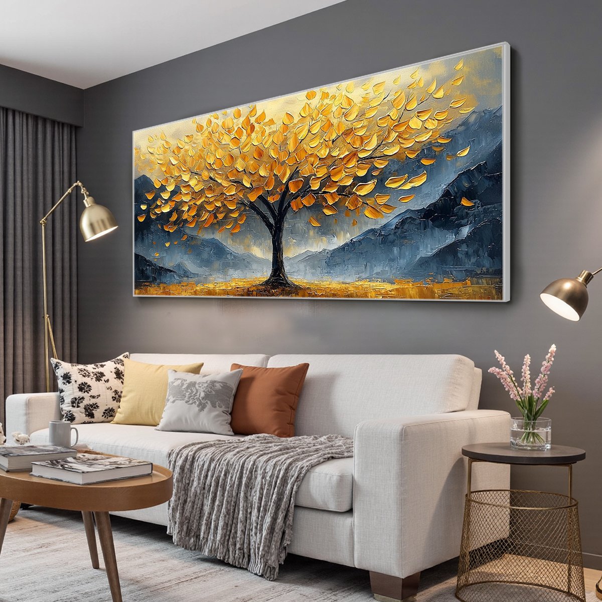 Golden Money Tree Canvas Wall Art | Feng Shui Prosperity Decor #AA 321