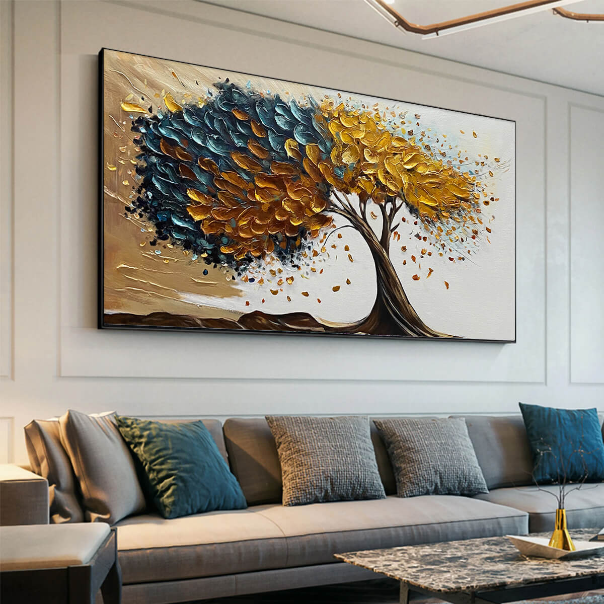 Teal and Gold Tree of Life Canvas Wall Art | Abstract Nature #AA 327