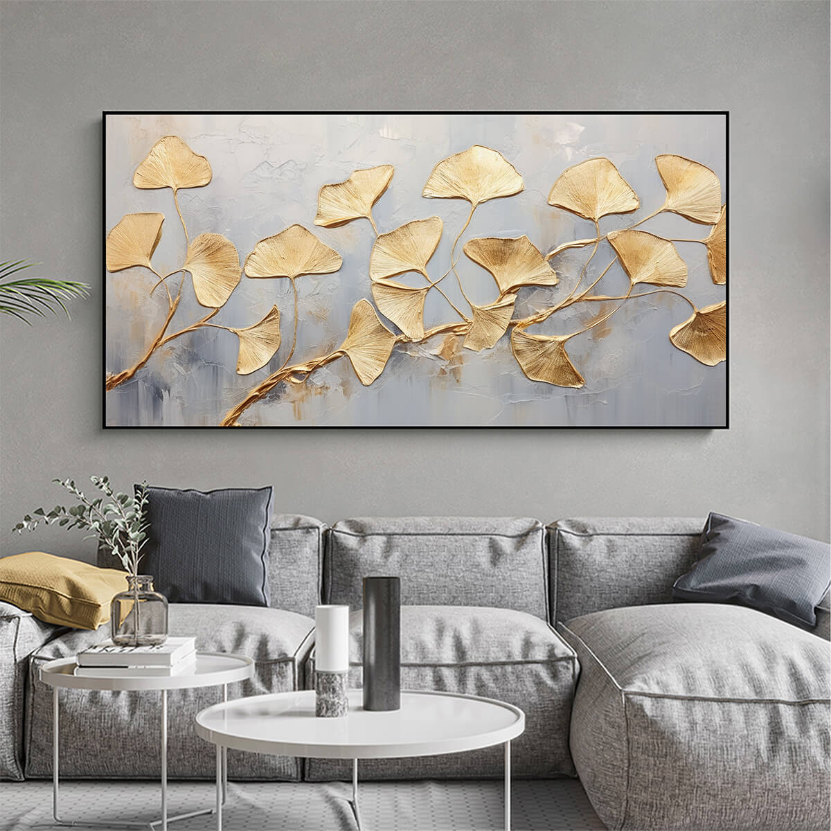  Modern Luxury 3D Textured Canvas | Embossed Gold Leaf Art