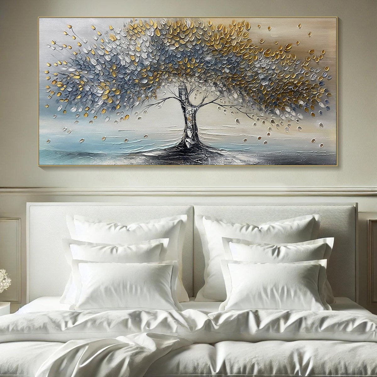 Large Abstract Tree Wall Art | Gold and Grey Textured Painting #TC 246