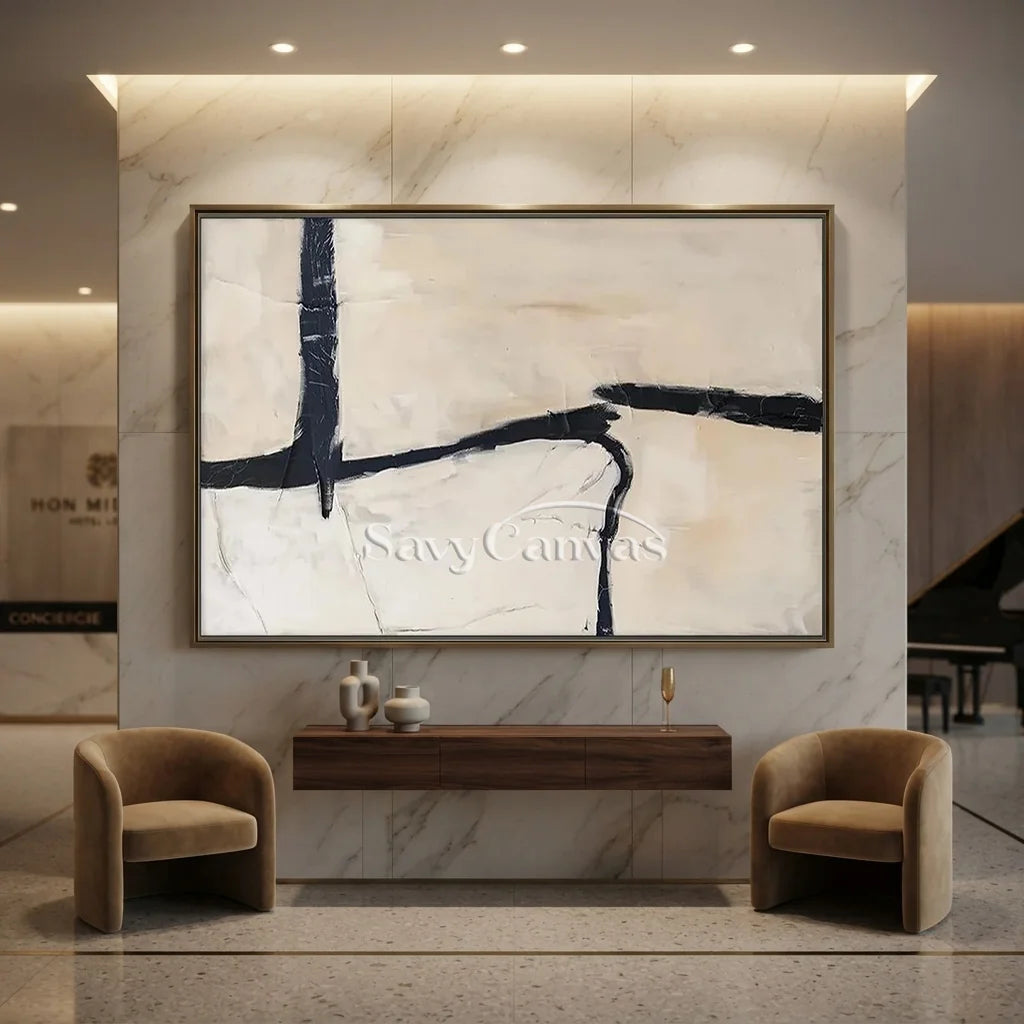 Geometric Abstract Oil Painting | Bold Black Lines Original Art  #TC 059