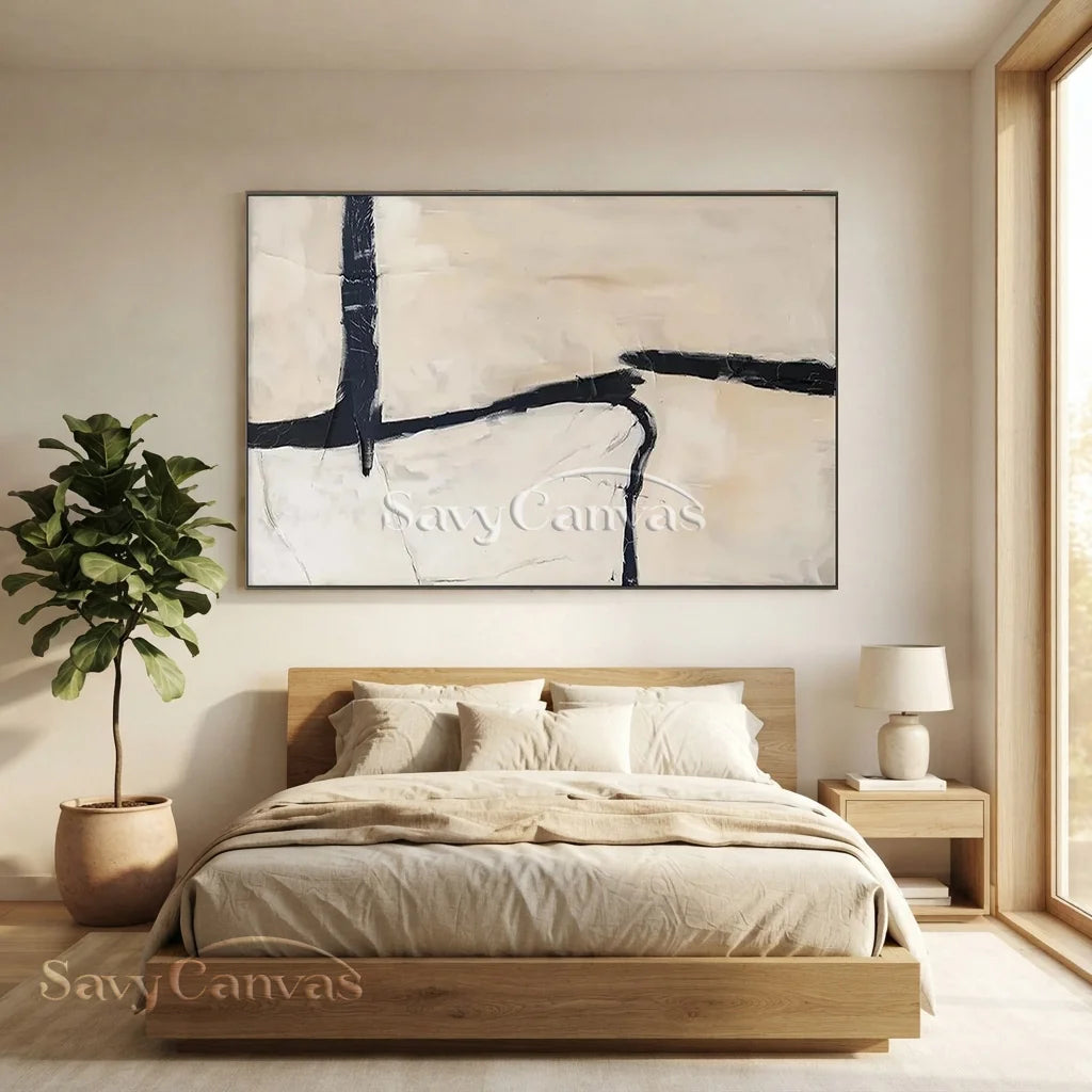 Geometric Abstract Oil Painting | Bold Black Lines Original Art  #TC 059