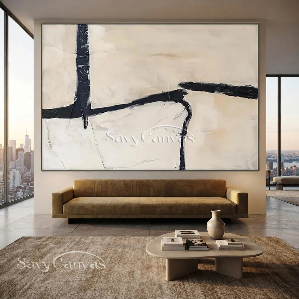 Geometric Abstract Oil Painting | Bold Black Lines Original Art  #TC 059