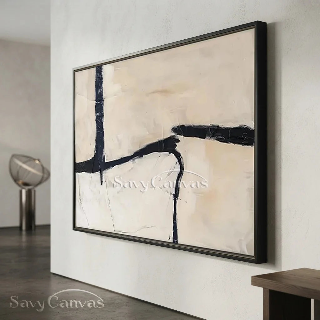 Geometric Abstract Oil Painting | Bold Black Lines Original Art  #TC 059