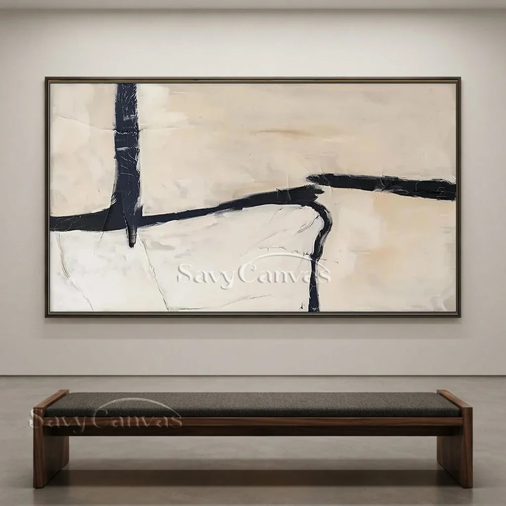 Geometric Abstract Oil Painting | Bold Black Lines Original Art  #TC 059