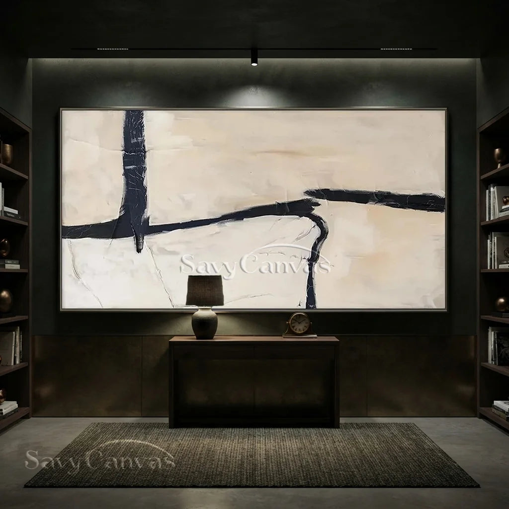 Geometric Abstract Oil Painting | Bold Black Lines Original Art  #TC 059