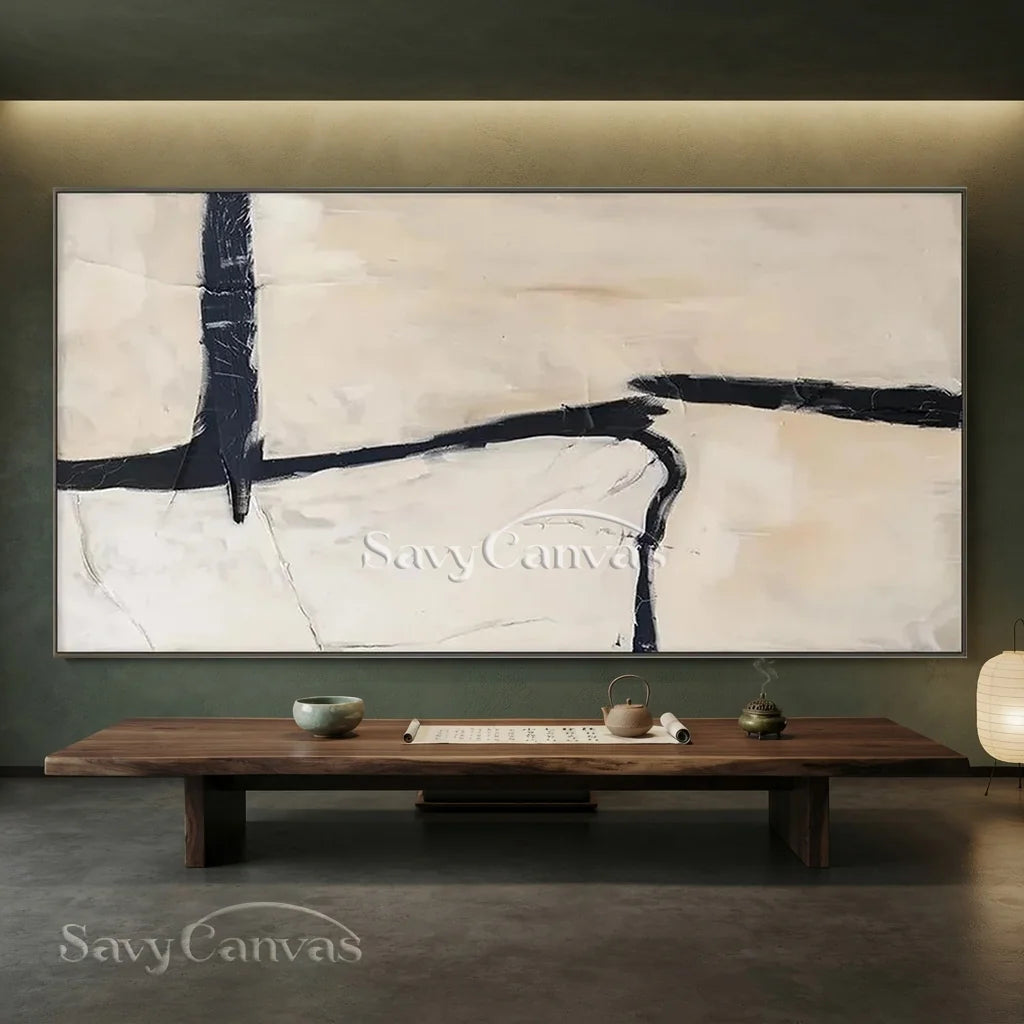 Geometric Abstract Oil Painting | Bold Black Lines Original Art  #TC 059