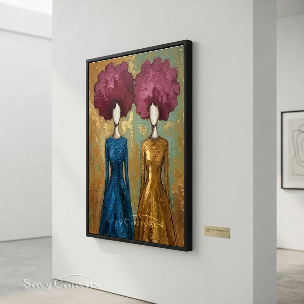 Blue and Gold Floral Abstract Figures Art #SS 297