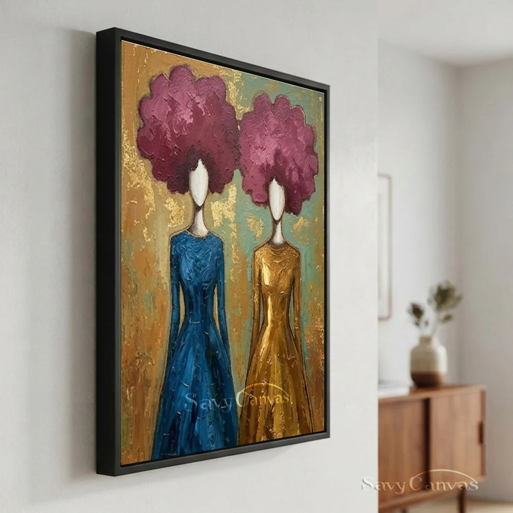 Blue and Gold Floral Abstract Figures Art #SS 297