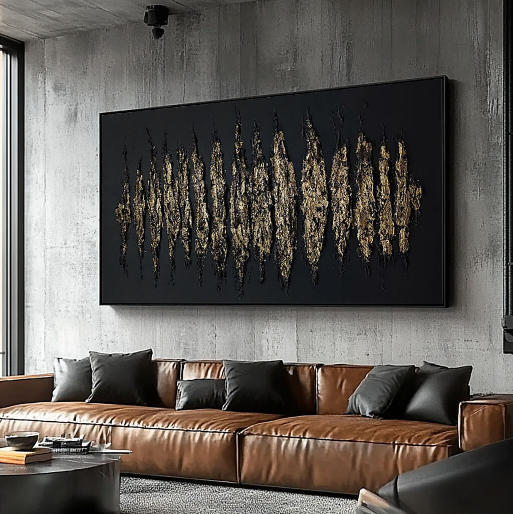 Black and Gold Abstract Canvas Wall Art | Luxury 3D Texture #AA 319