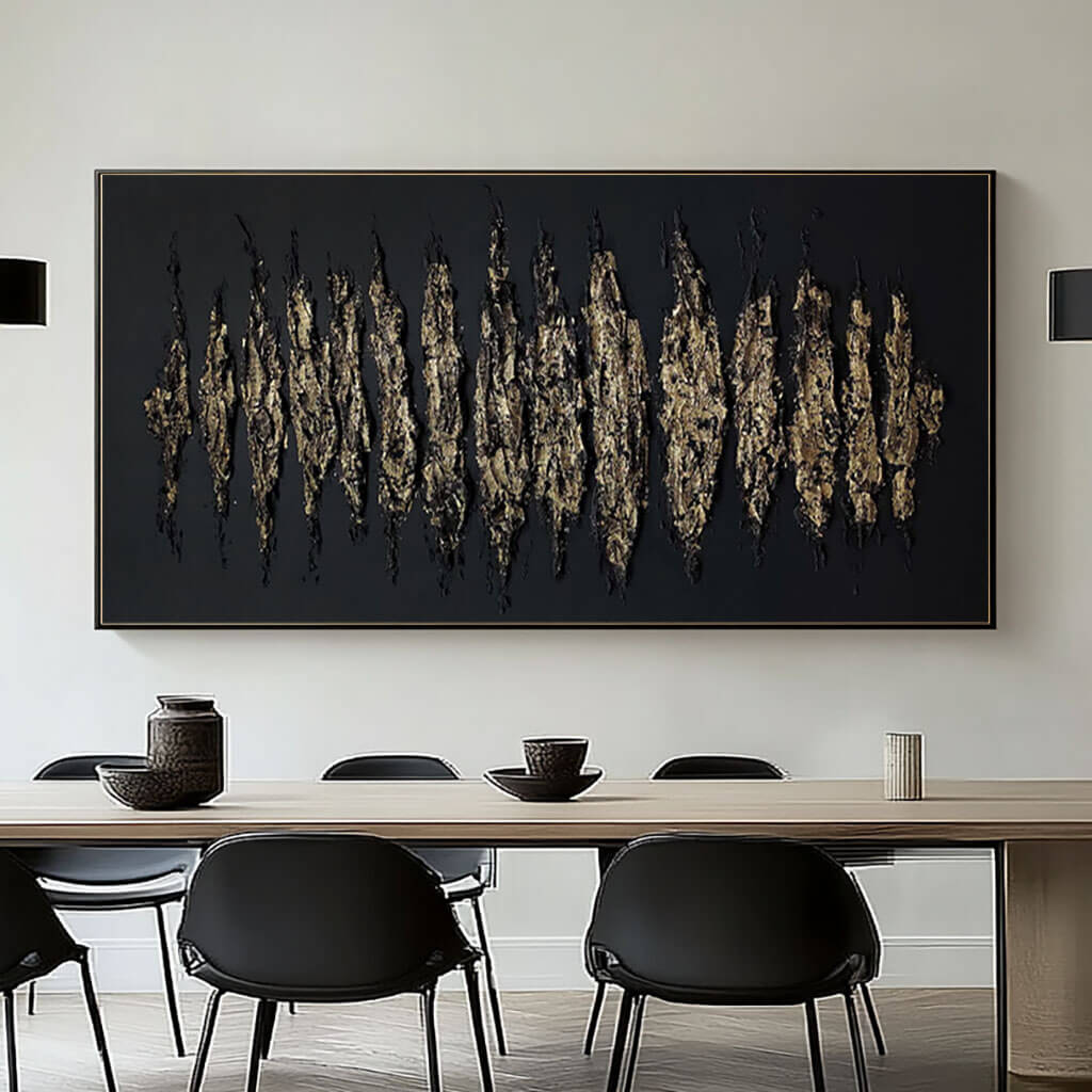 Black and Gold Abstract Canvas Wall Art | Luxury 3D Texture #AA 319