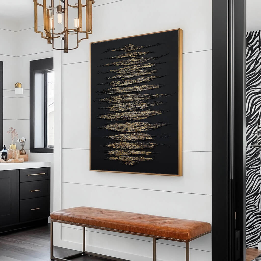 Black and Gold Abstract Wall Art | Textured Metallic Canvas #AA 362