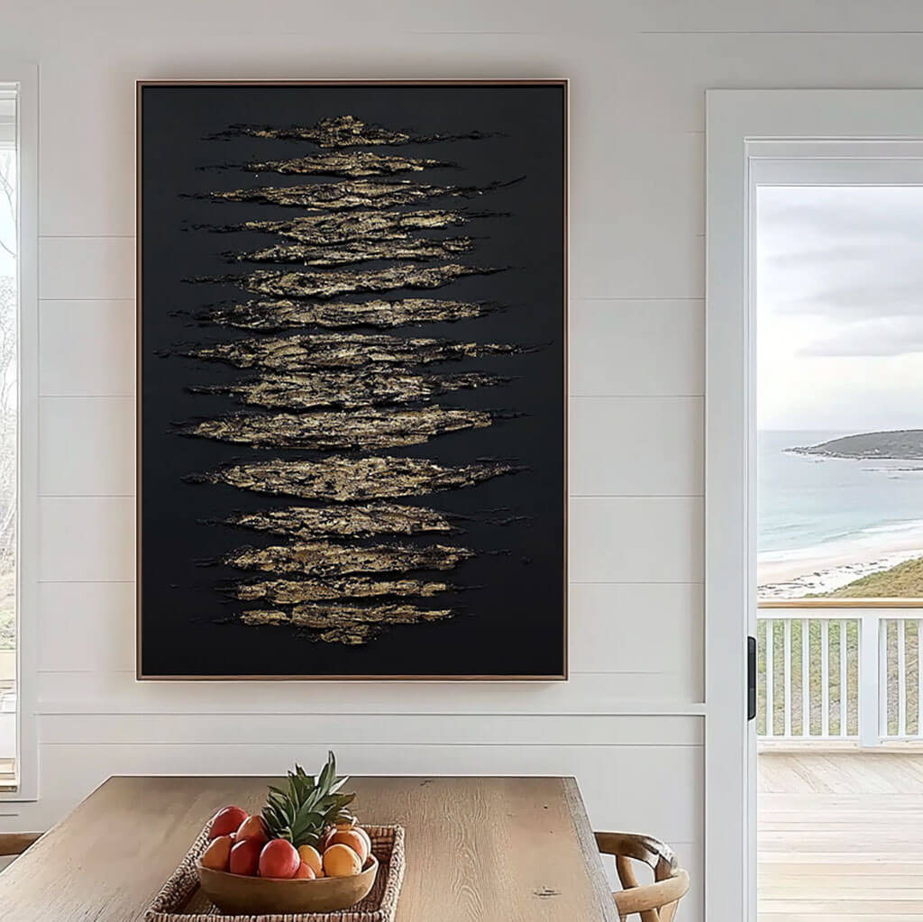  Minimalist Black Canvas Print | Abstract Gold Stripe Art