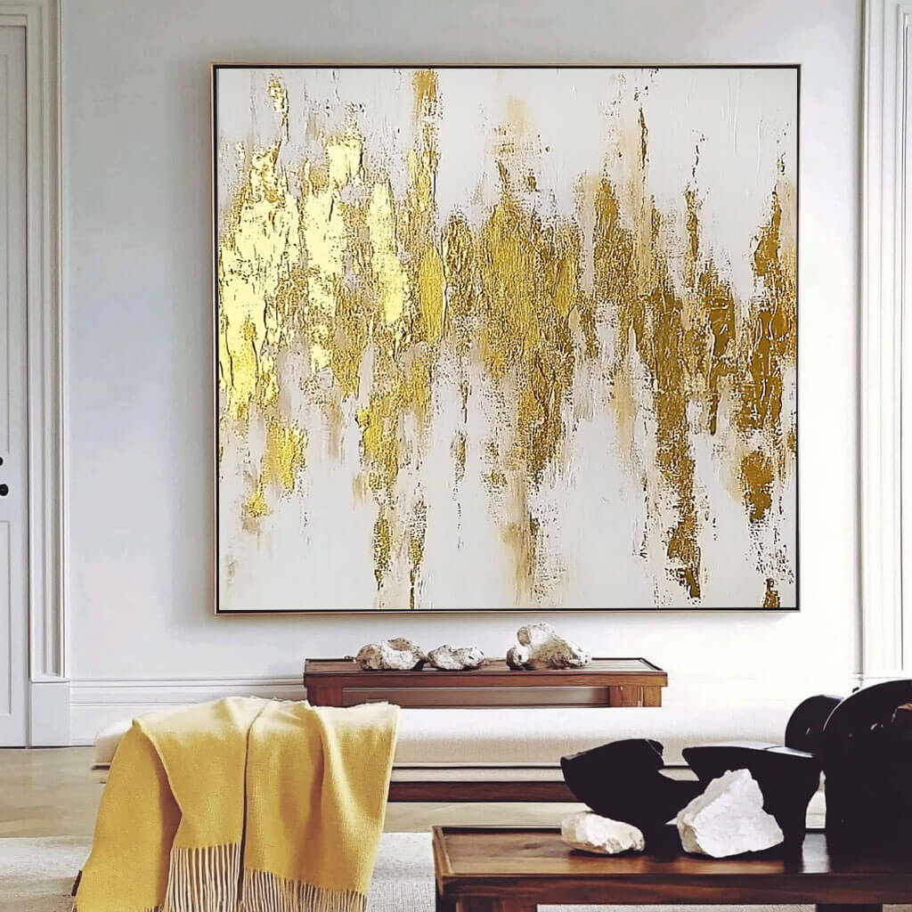  Modern Glam Living Room Decor | Minimalist Gold Abstract Art