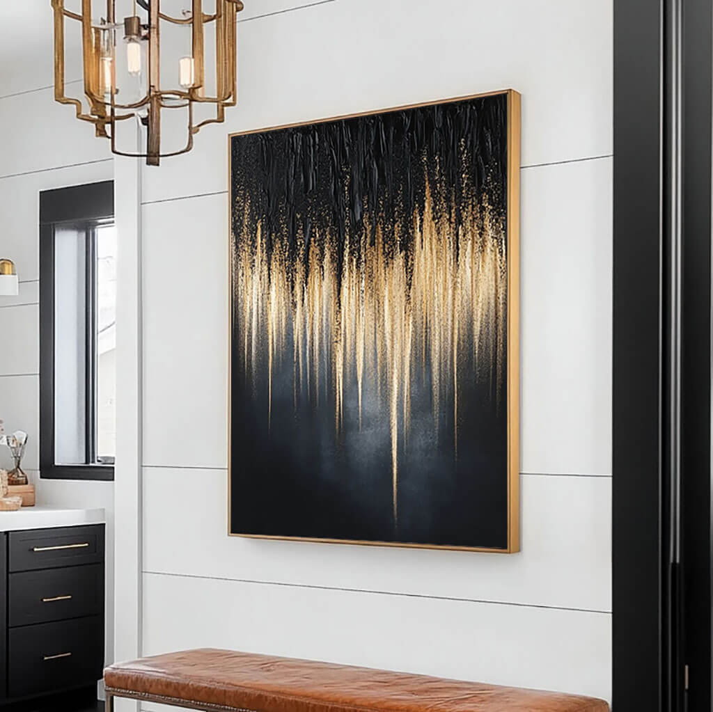 Hand-Painted Textured Abstract | Black & Gold Canvas #AA 293