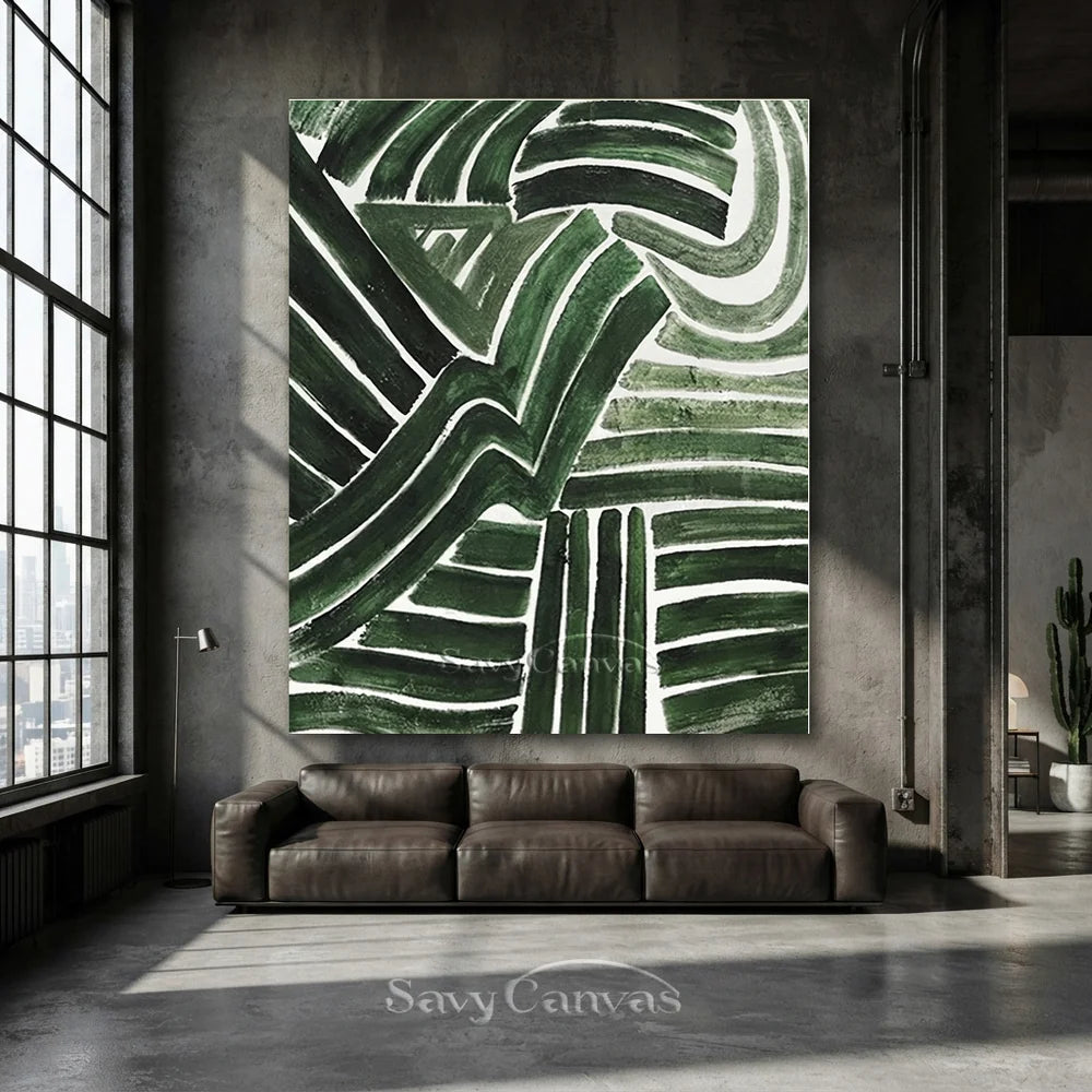 Handmade Green Abstract Art with Dynamic Brushstrokes Wall Decor #TC 032