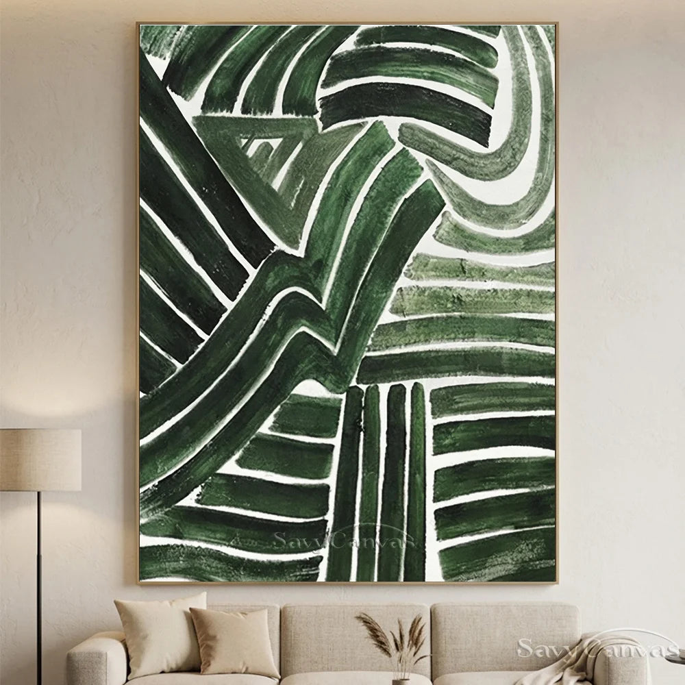 Handmade Green Abstract Art with Dynamic Brushstrokes Wall Decor #TC 032
