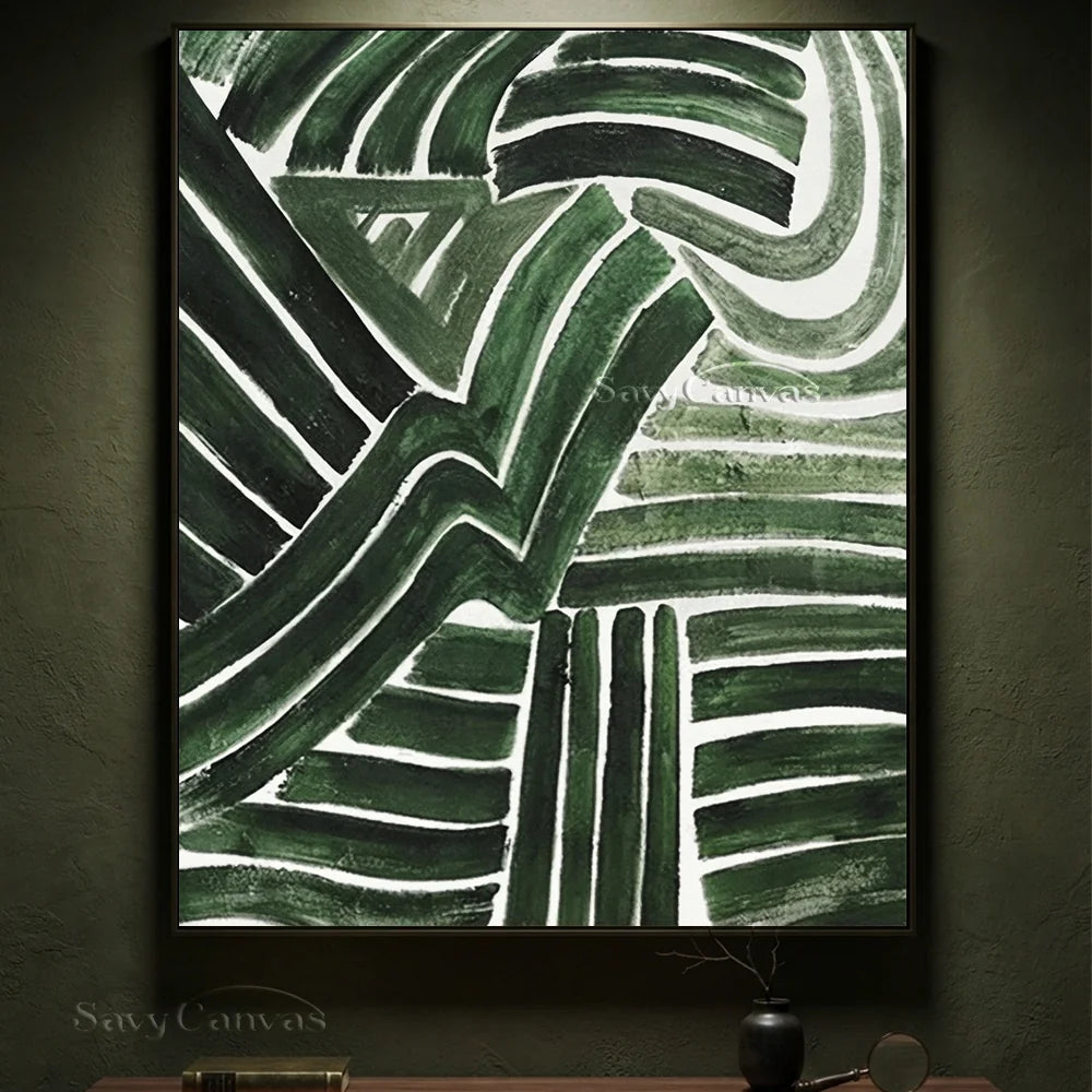 Handmade Green Abstract Art with Dynamic Brushstrokes Wall Decor #TC 032
