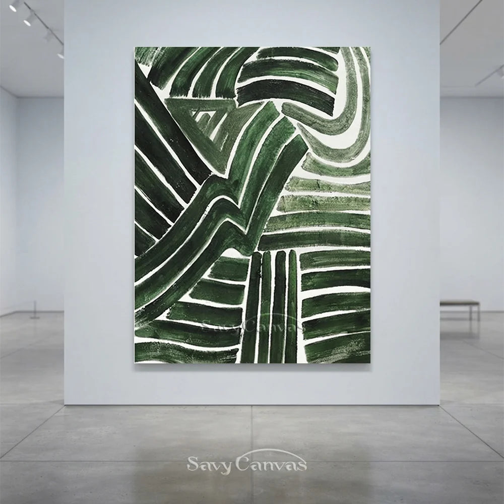 Handmade Green Abstract Art with Dynamic Brushstrokes Wall Decor #TC 032