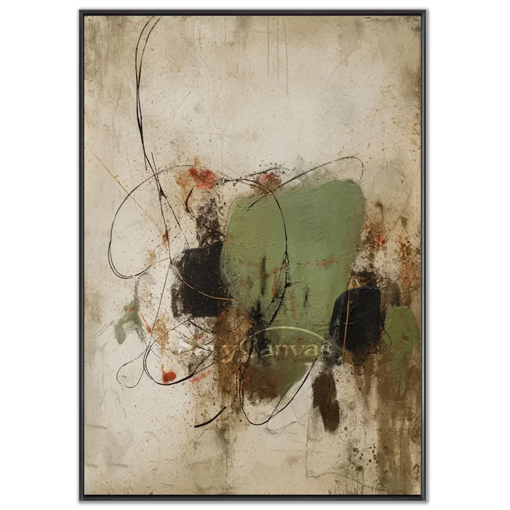 Expressive Abstract Canvas Painting | Green Neutral Mixed Media Art #JJ 077