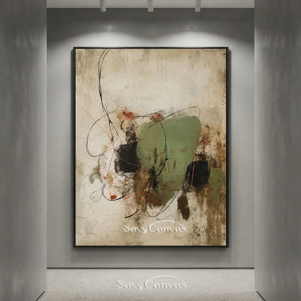 Expressive Abstract Canvas Painting | Green Neutral Mixed Media Art #JJ 077