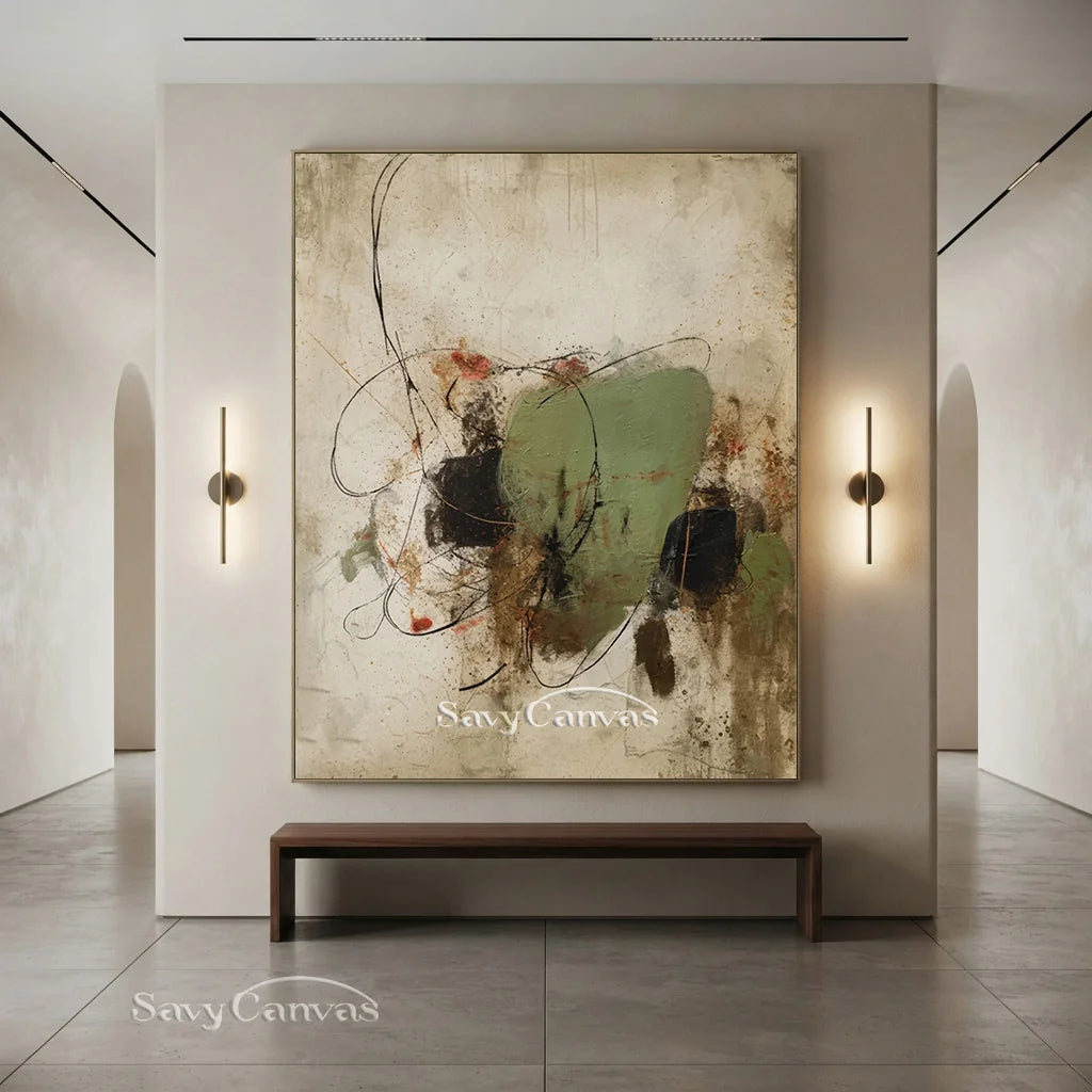 Expressive Abstract Canvas Painting | Green Neutral Mixed Media Art #JJ 077