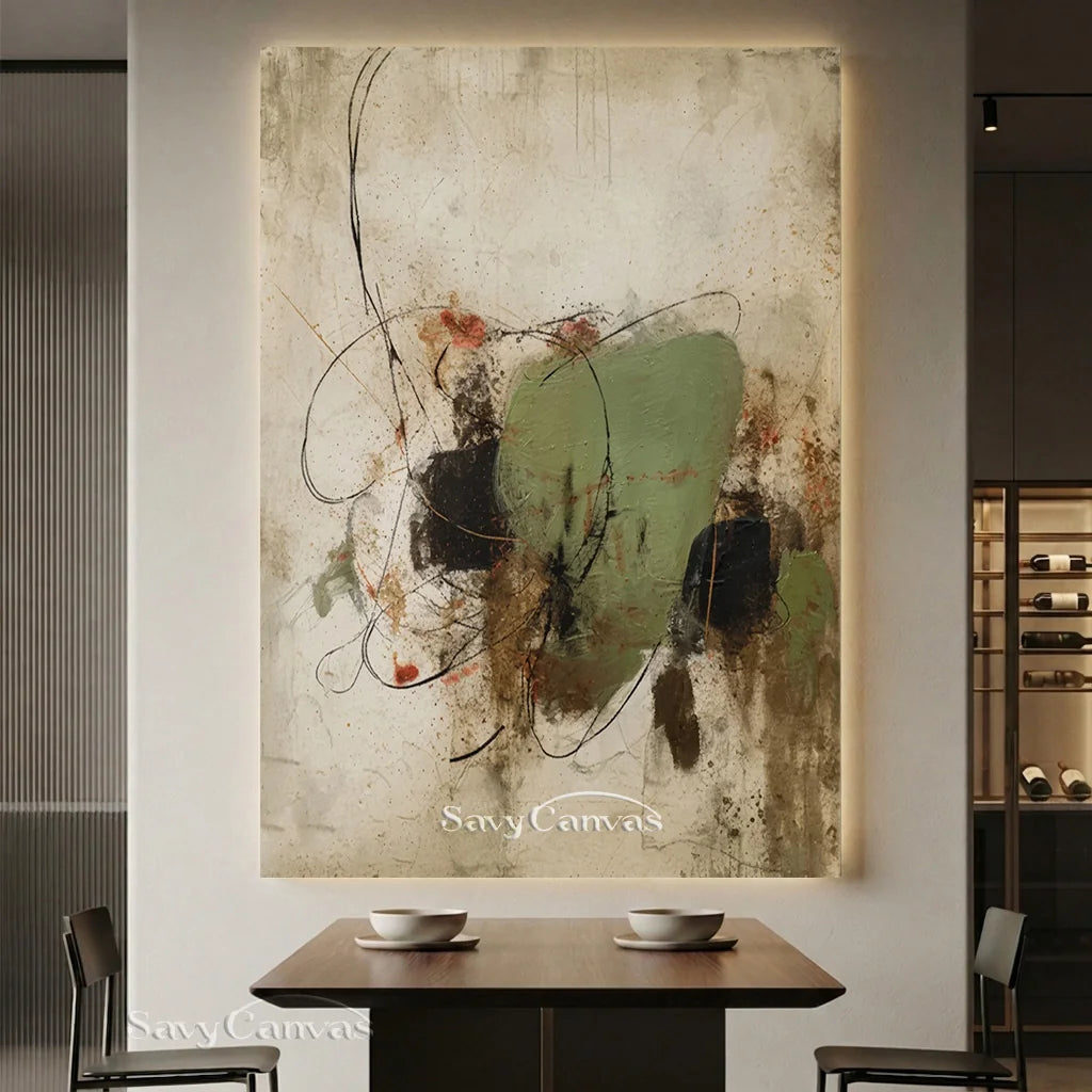 Expressive Abstract Canvas Painting | Green Neutral Mixed Media Art #JJ 077