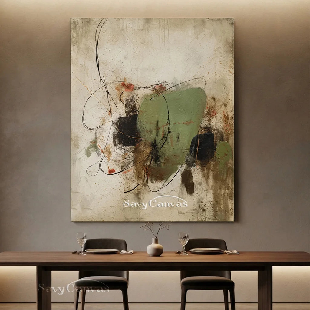 Expressive Abstract Canvas Painting | Green Neutral Mixed Media Art #JJ 077