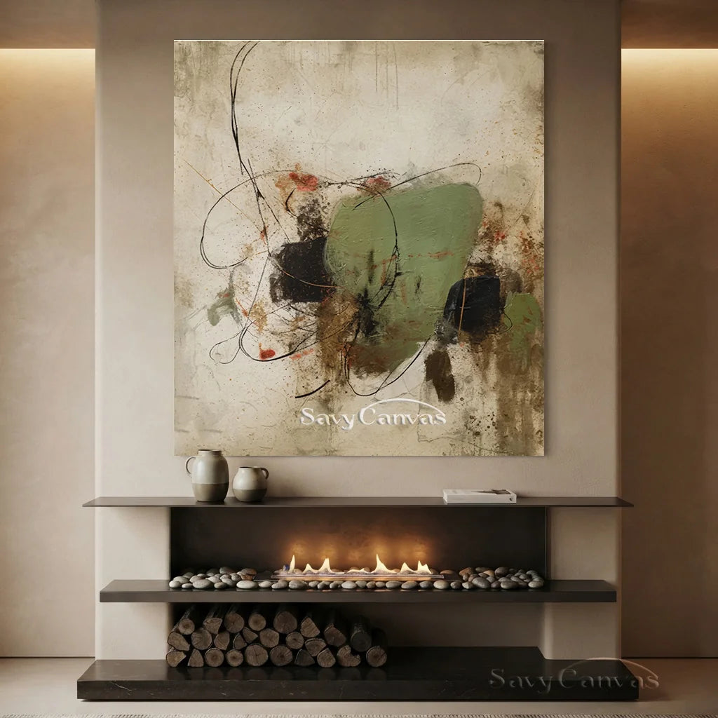 Expressive Abstract Canvas Painting | Green Neutral Mixed Media Art #JJ 077