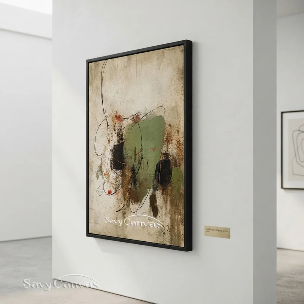Expressive Abstract Canvas Painting | Green Neutral Mixed Media Art #JJ 077
