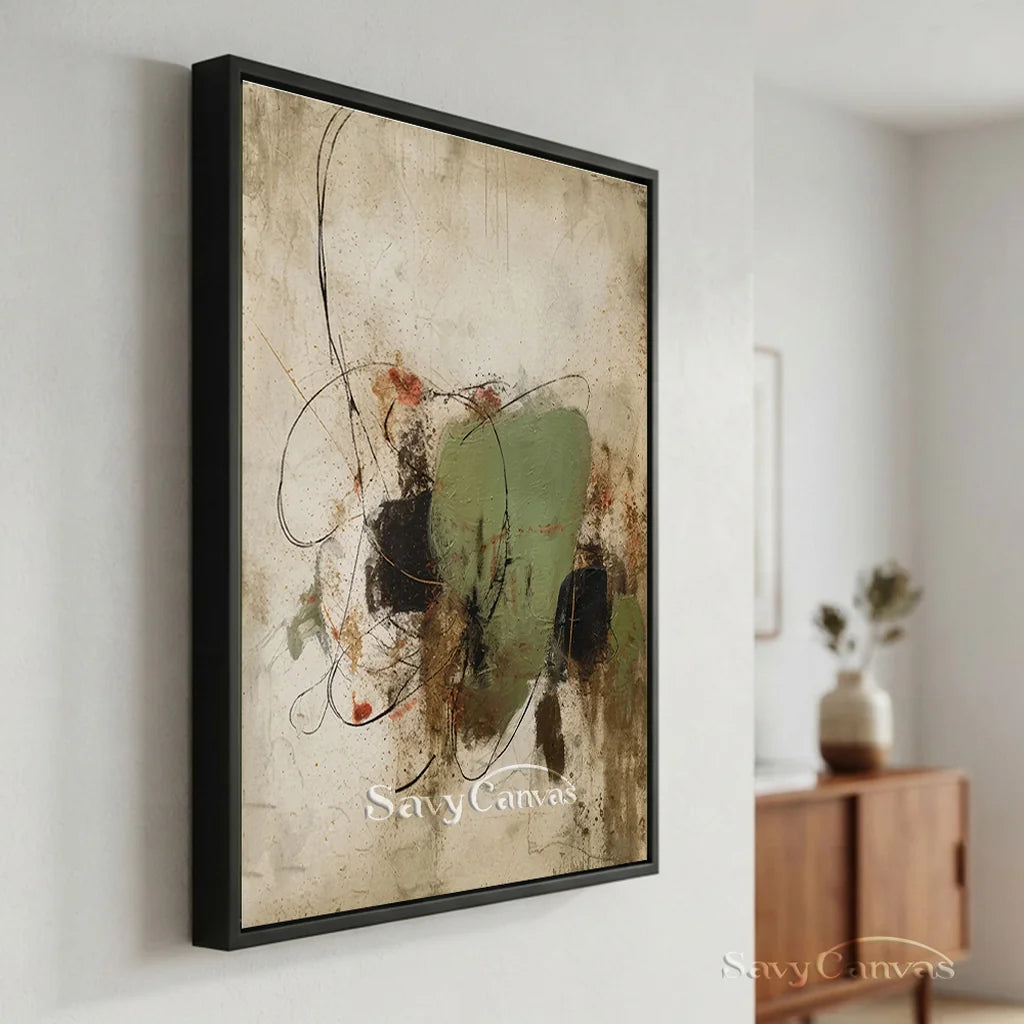 Expressive Abstract Canvas Painting | Green Neutral Mixed Media Art #JJ 077