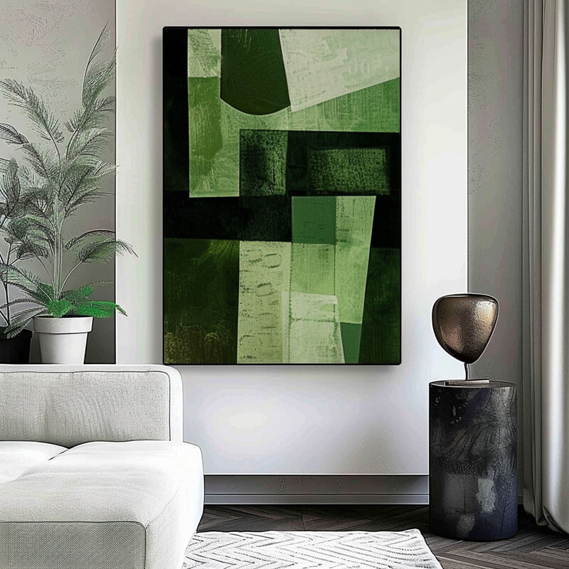 Forest and Olive Green Abstract Wall Art | Geometric Canvas #AA 351