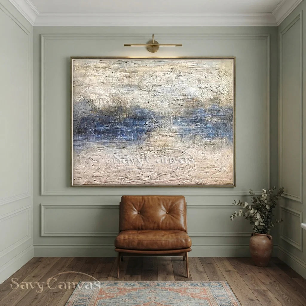 Handmade Abstract Ocean Art | Textured Blue, White & Beige Art  #TC 066