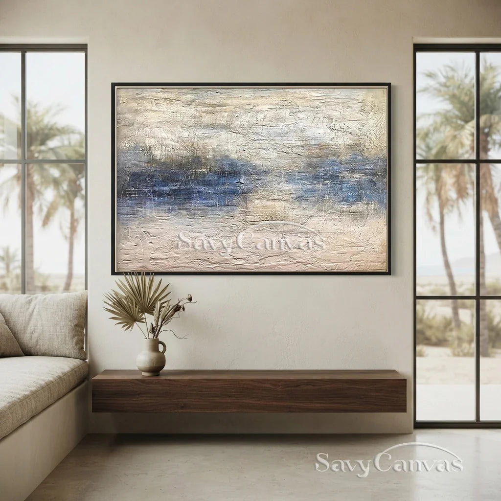 Handmade Abstract Ocean Art | Textured Blue, White & Beige Art  #TC 066