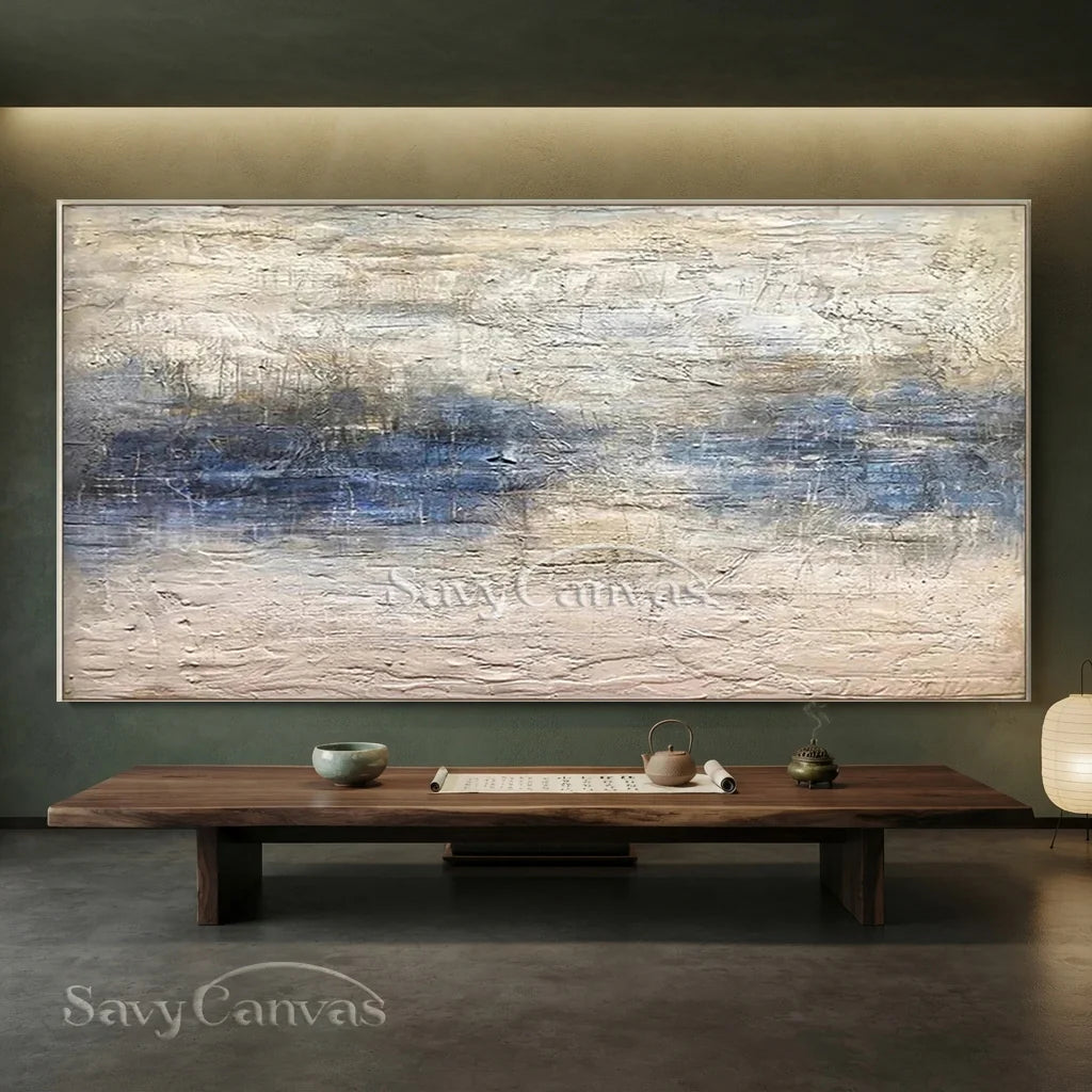 Handmade Abstract Ocean Art | Textured Blue, White & Beige Art  #TC 066