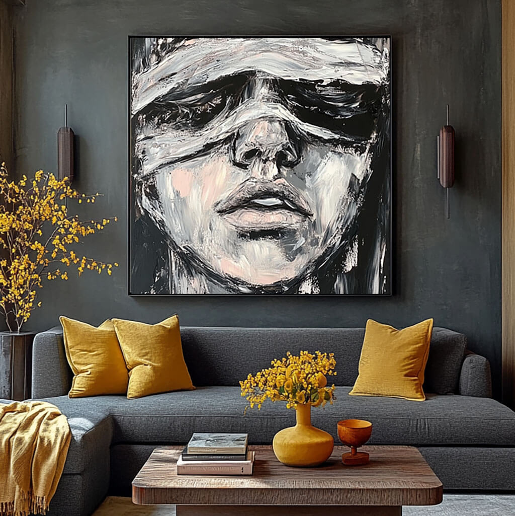 Black and White Abstract Painting - Contemporary Wall Art for Home #JJ 428
