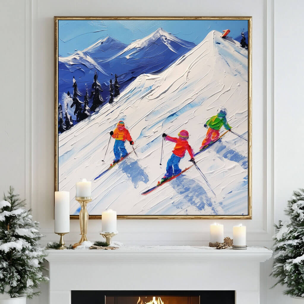  Ski Lodge Wall Decor | Rustic Winter Mountain Oil Painting Style