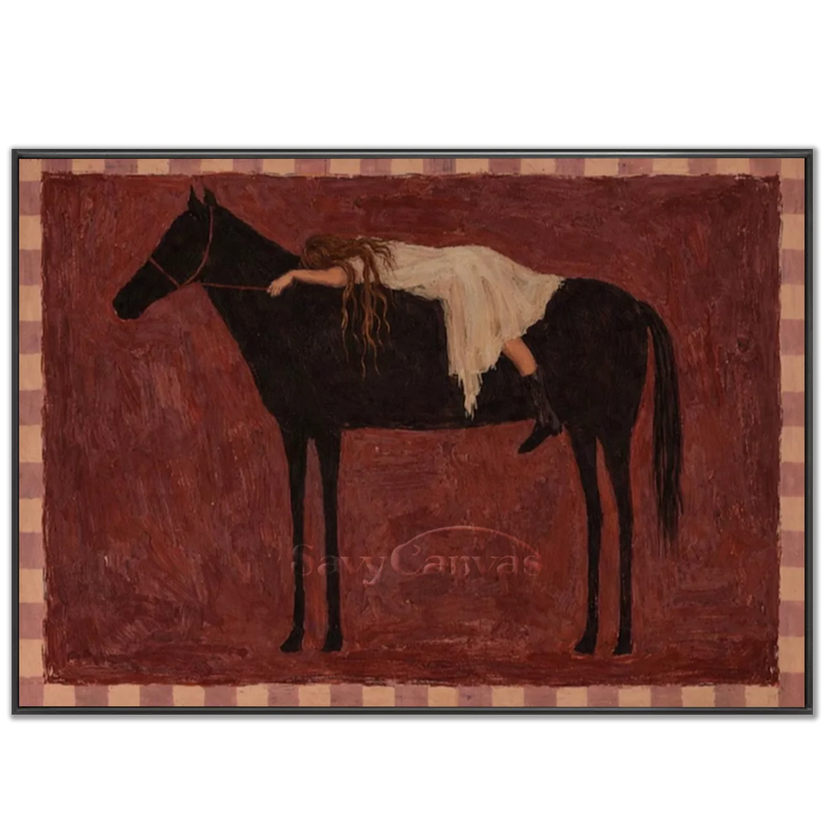 Horse-Burgundy-Pink-Oil-Painting-black-frame-02.webp