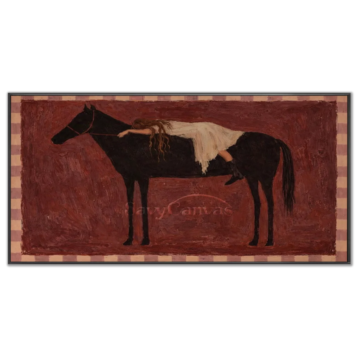 Horse-Burgundy-Pink-Oil-Painting-black-frame-03.webp
