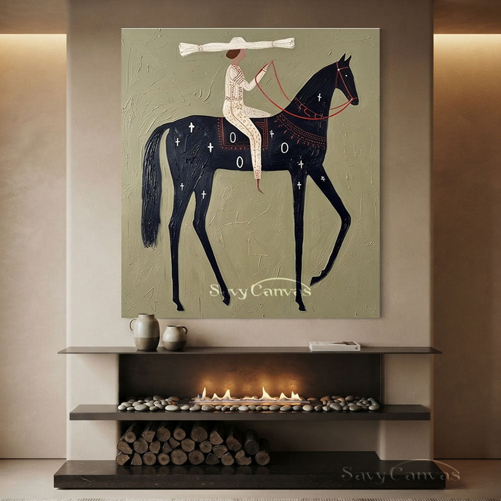 Textured Sage Green Minimalist Horse Canvas Art Painting #SS 210