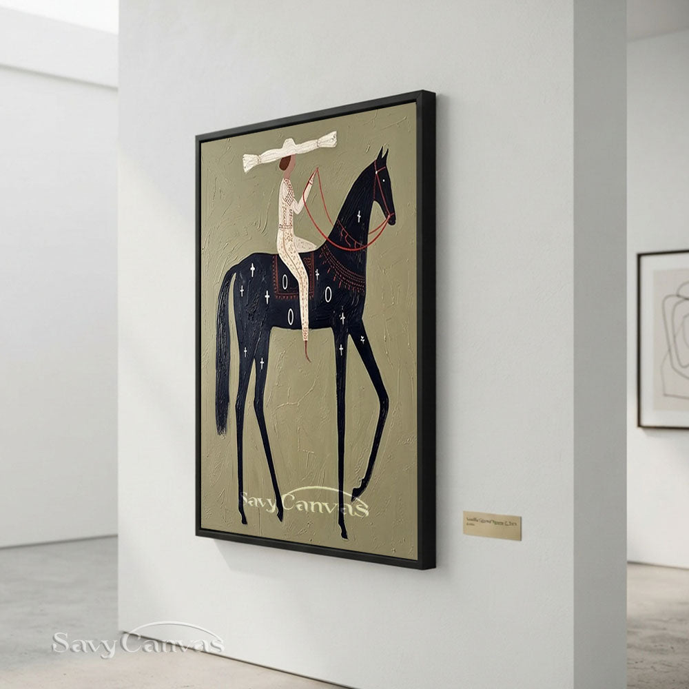 Textured Sage Green Minimalist Horse Canvas Art Painting #SS 210