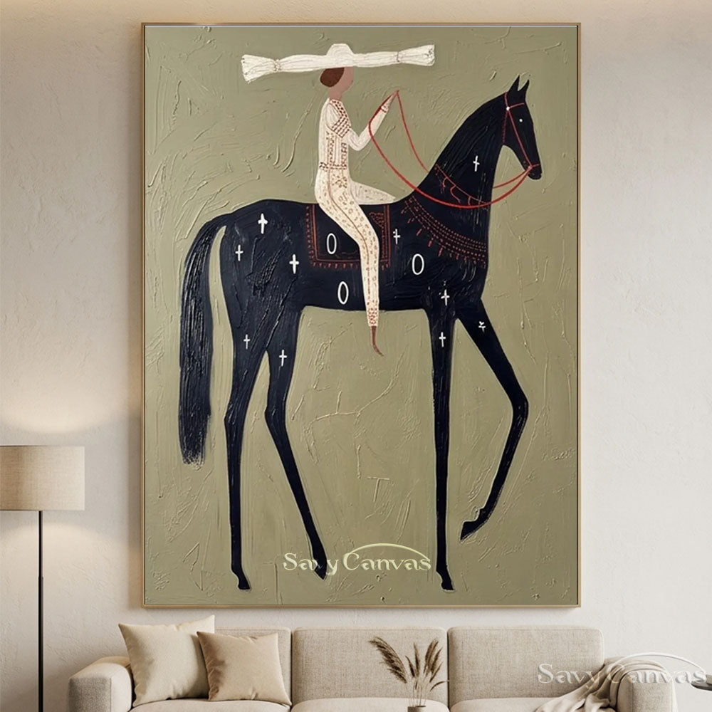 Textured Sage Green Minimalist Horse Canvas Art Painting #SS 210