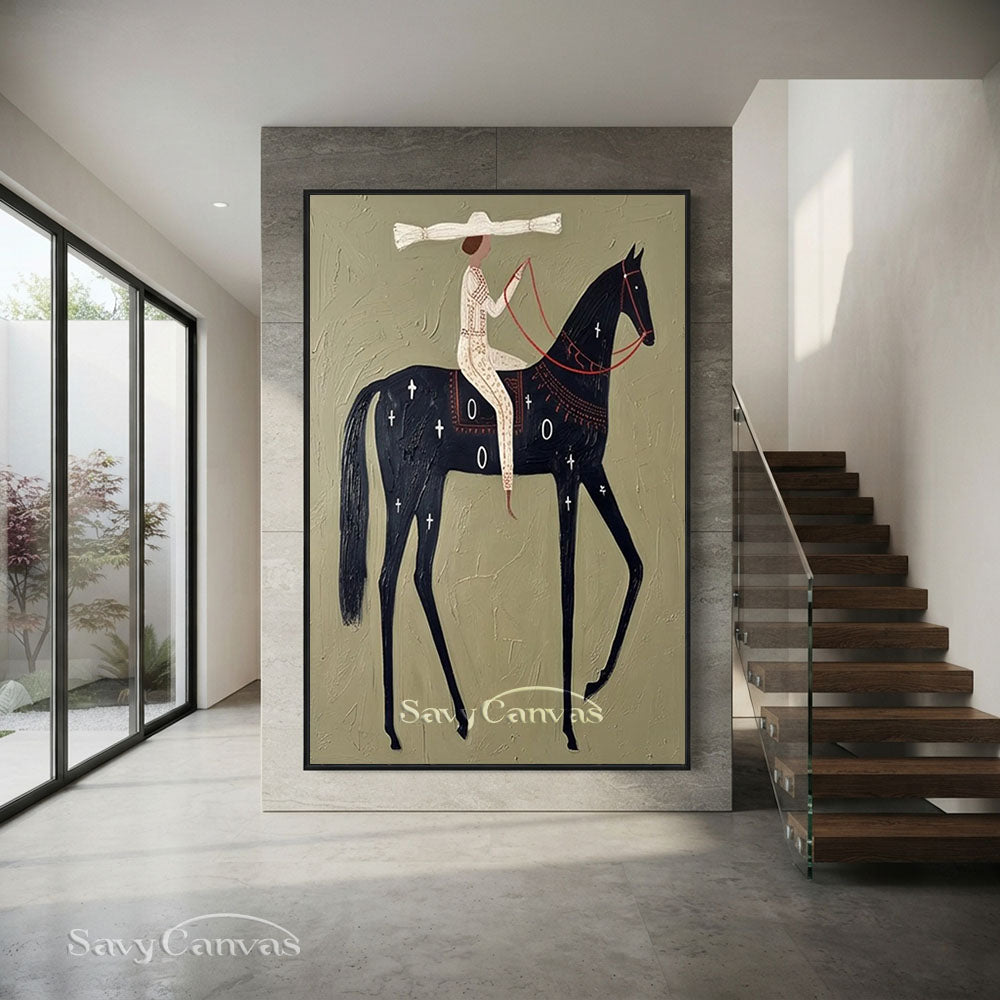 Textured Sage Green Minimalist Horse Canvas Art Painting #SS 210