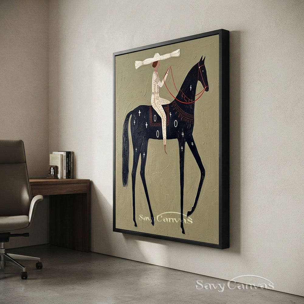 Textured Sage Green Minimalist Horse Canvas Art Painting #SS 210