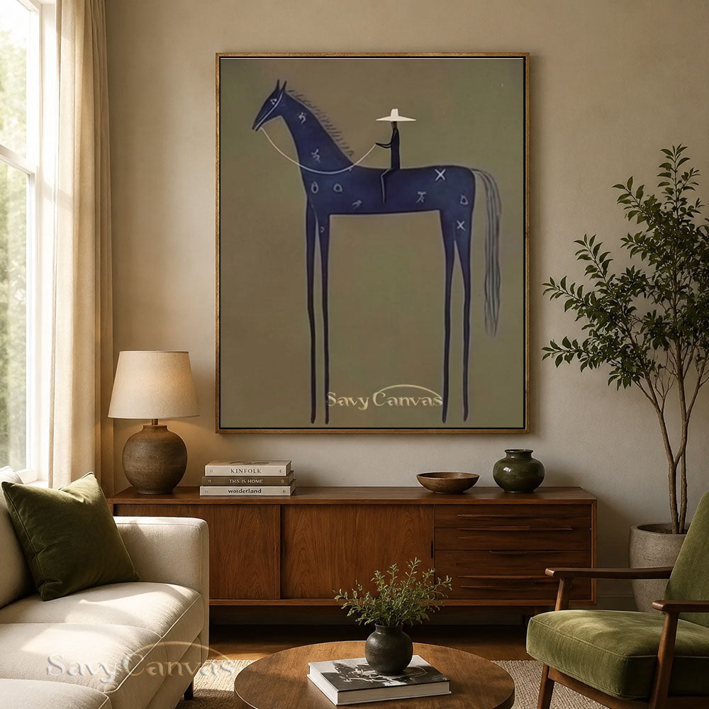 Folk Abstract Horse and Rider Handmade Oil Painting #SS 209