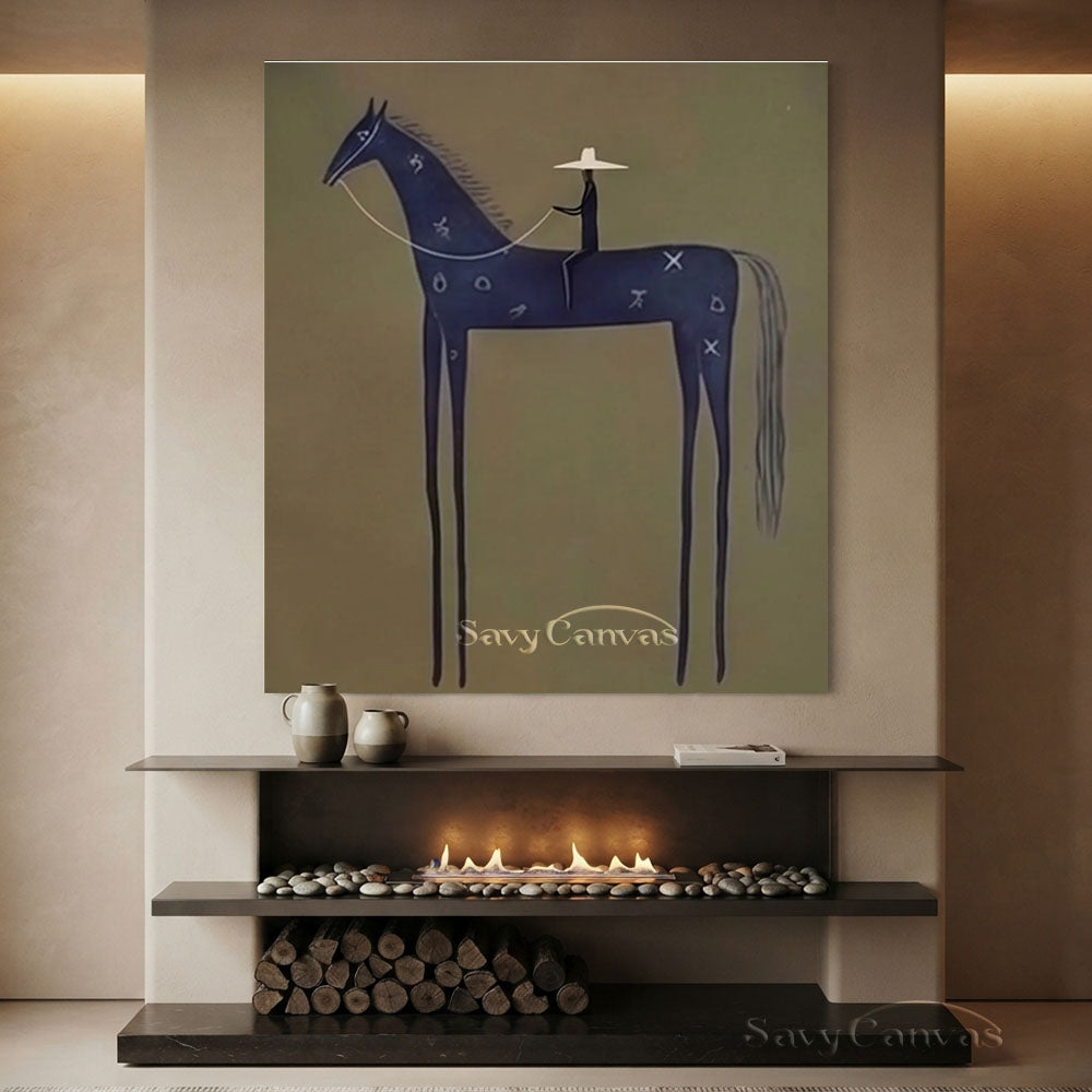 Folk Abstract Horse and Rider Handmade Oil Painting #SS 209