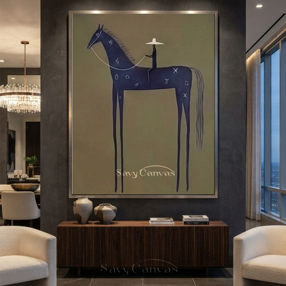 Folk Abstract Horse and Rider Handmade Oil Painting #SS 209