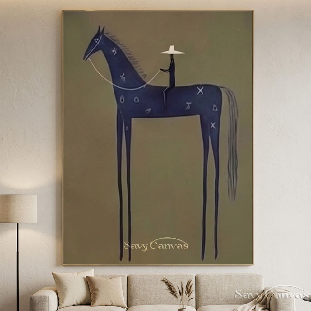 Folk Abstract Horse and Rider Handmade Oil Painting #SS 209