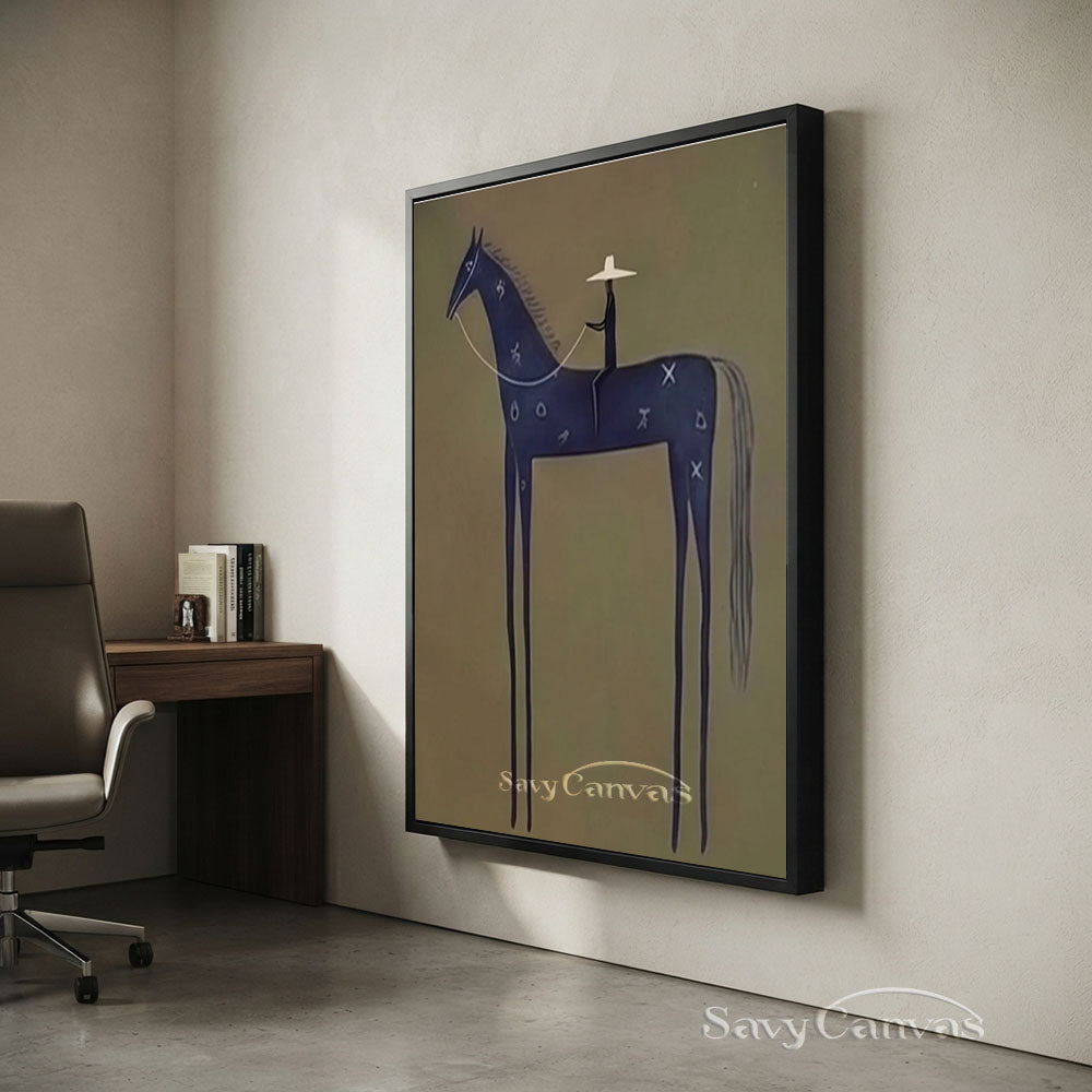 Folk Abstract Horse and Rider Handmade Oil Painting #SS 209